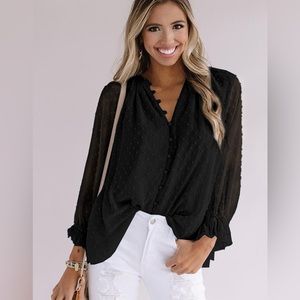 Swiss Dot Button Down Loose Blouse
